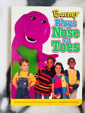 1996 Vintage “Barney Plays Nose to Toes" Board Book
